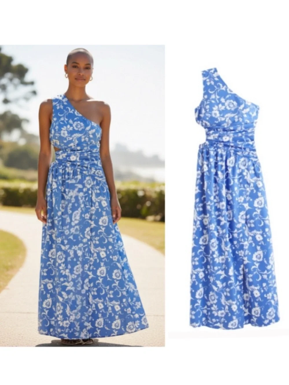 Abercrombie & Fitch Giselle Pleated One Shoulder Maxi Dress